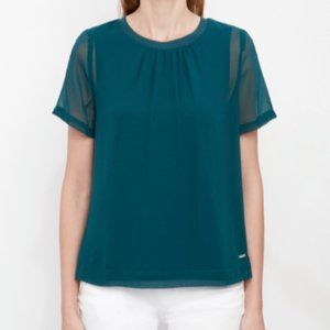 DKNY Lined Chiffon Blouse Short Sleeve Ponderosa Blue